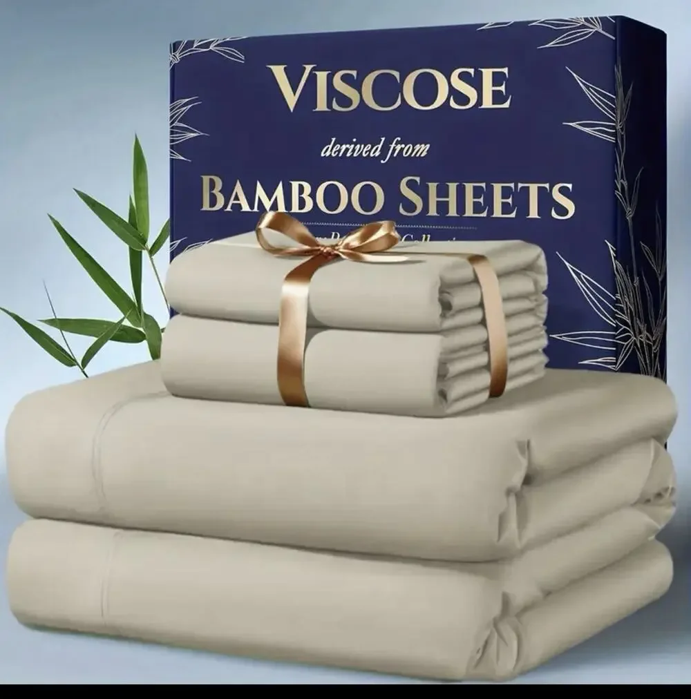 Bamboo Cooling Sheet Set 100% Viscose Twin Size Beige New In Package